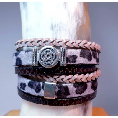panter wikkelarmband grijs/ bruin panter wikkelarmband grijs/ bruin